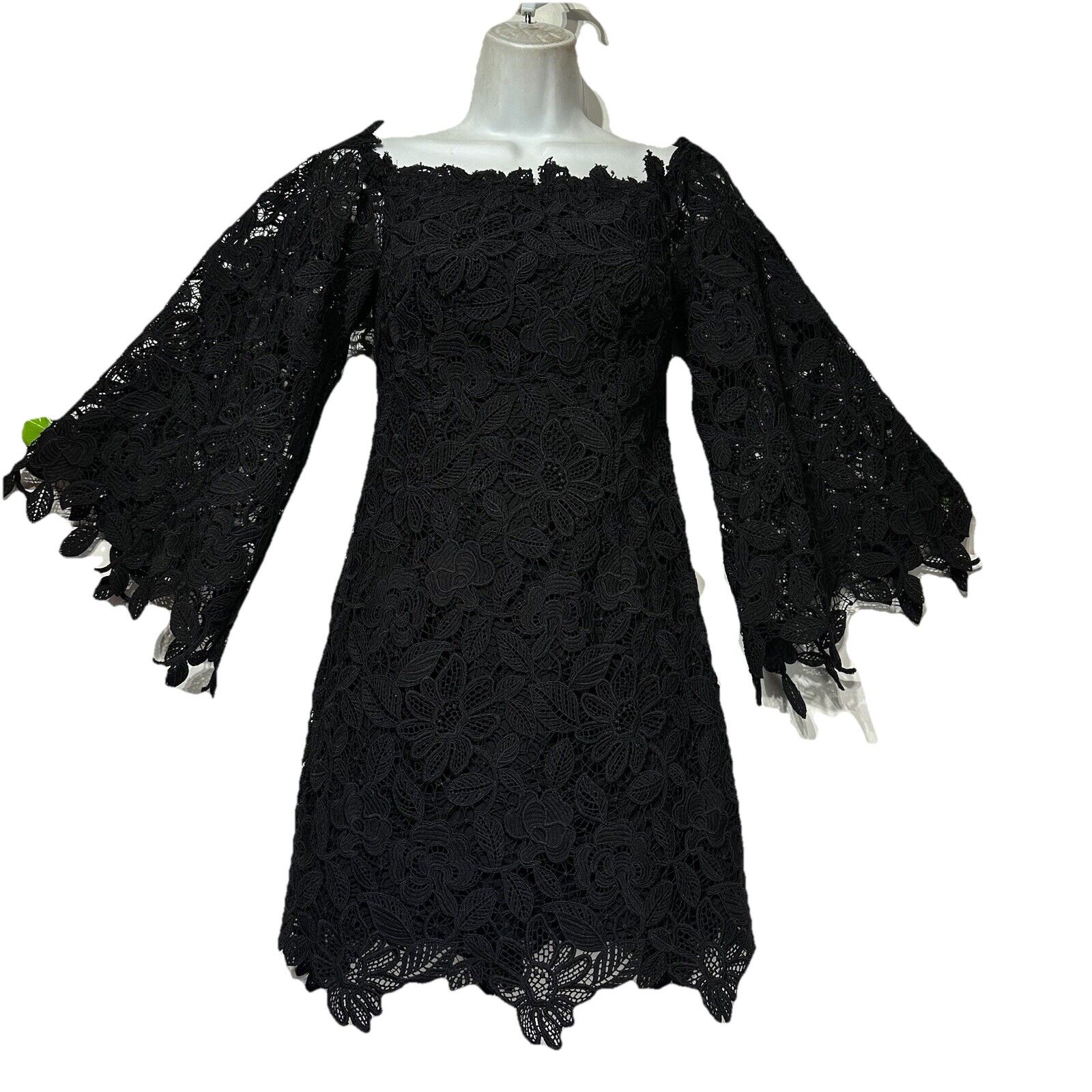 Free People Dusk Lace Off Shoulder Black Mini Dress Size 0